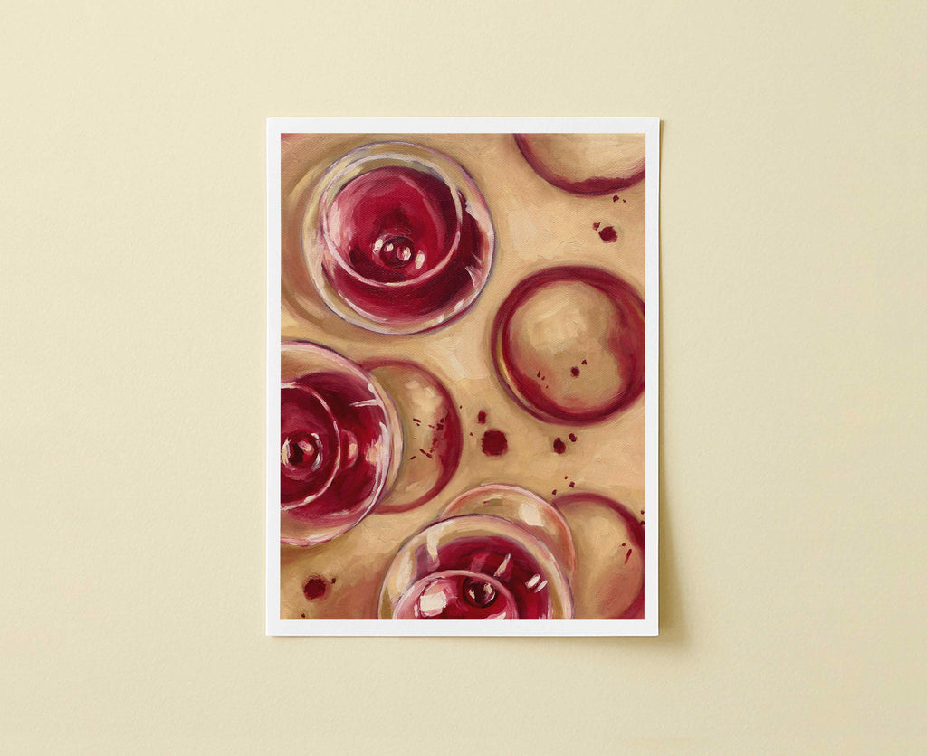 Print of red wine glasses on a beige background