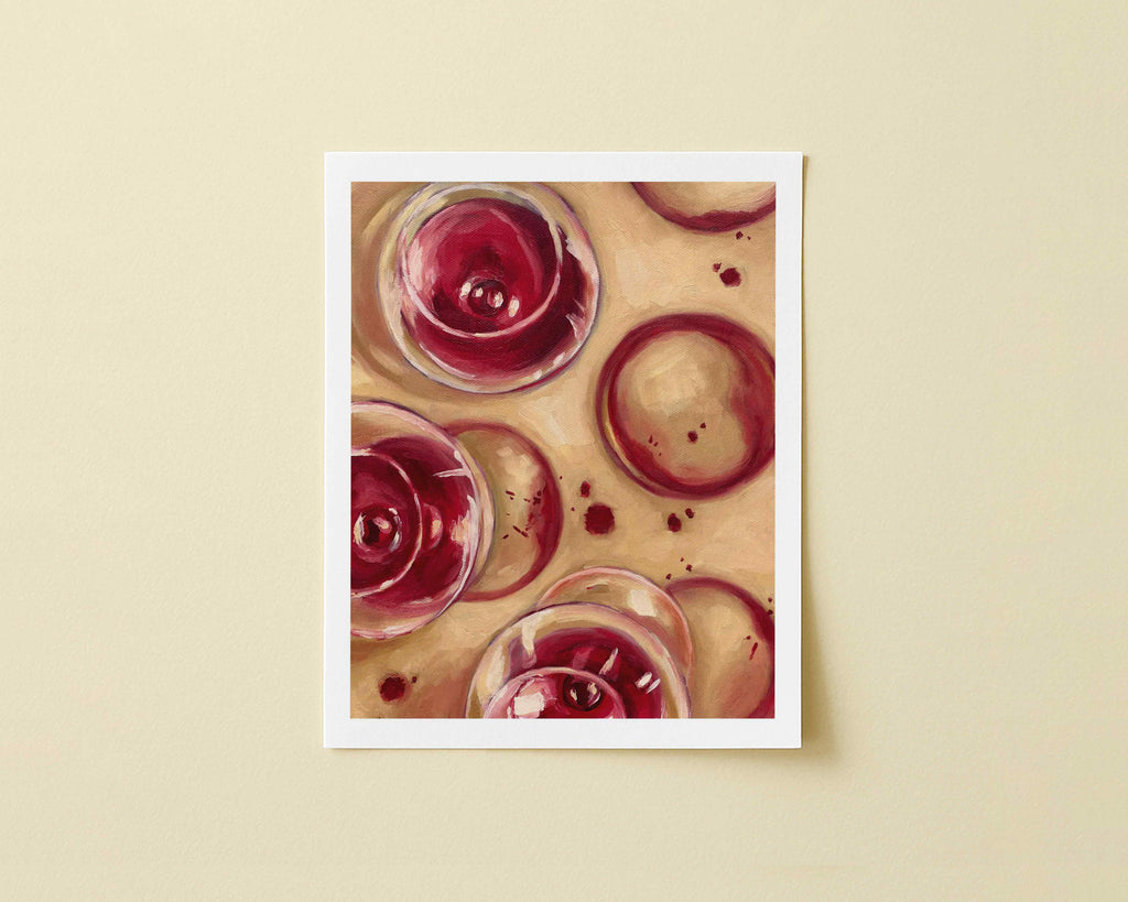 Print of red wine glasses on a beige background